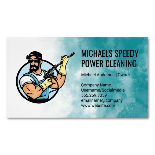 Power Cleaning Logo | Pressure Washing Business Card Magnet (Front)