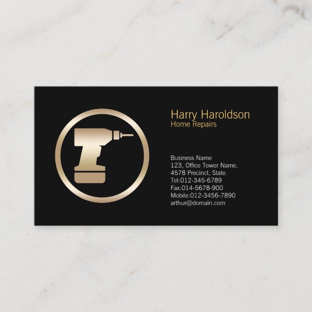 Power Drill Icon Home Repairs Business Card (Front)