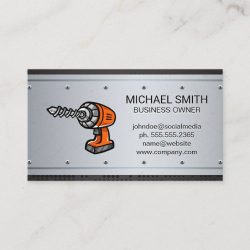 Power Drill  Metallic Metal Rivets Business Card