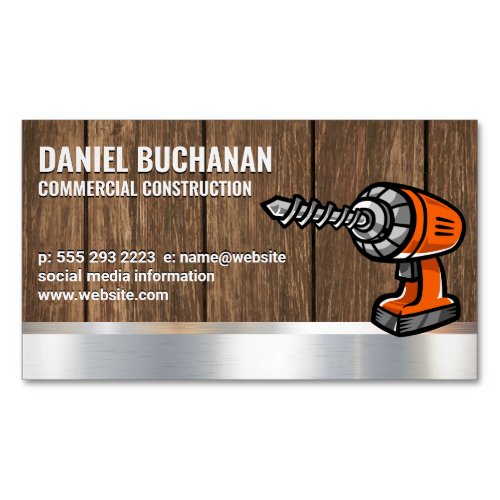 Power Drill  Wood Metallic Background Business Card Magnet