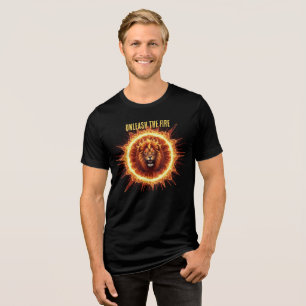 power Fire lion Graphic, flame king design, Tri-Blend Shirt