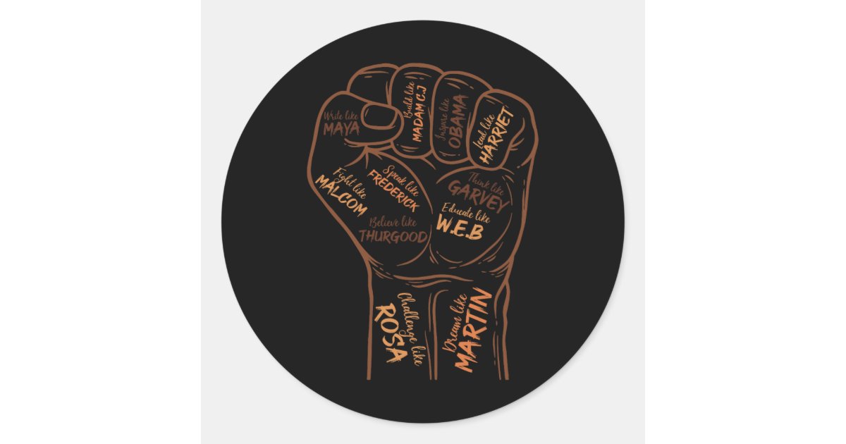 Power Fist Hand Inspiring Black Leaders Black Hist Classic Round ...