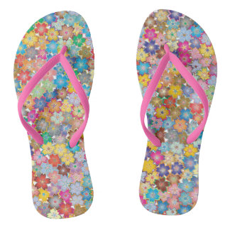 Power flower vibrant 60's pattern flip flops