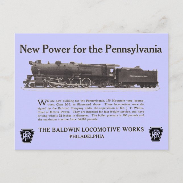 Power For The Pennsylvania Railroad 1926 Postcards (Front)