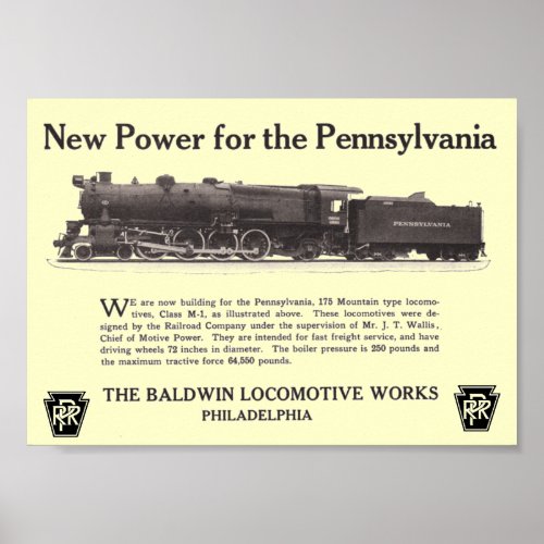 Power For The Pennsylvania Railroad 1926 Poster