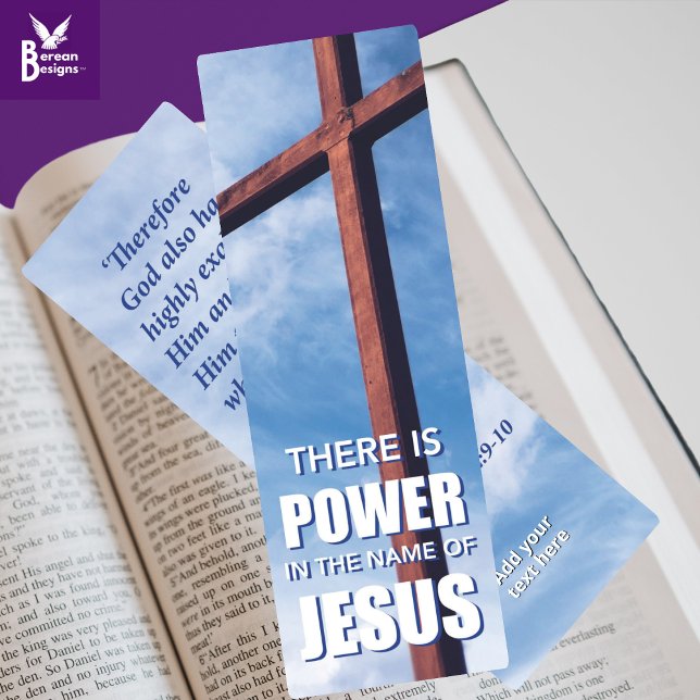 POWER IN THE NAME OF JESUS Christian Book Gift Bookmarks (POWER IN THE NAME OF JESUS Christian bookmark, with empty cross. Great bookish gift for Christians.)