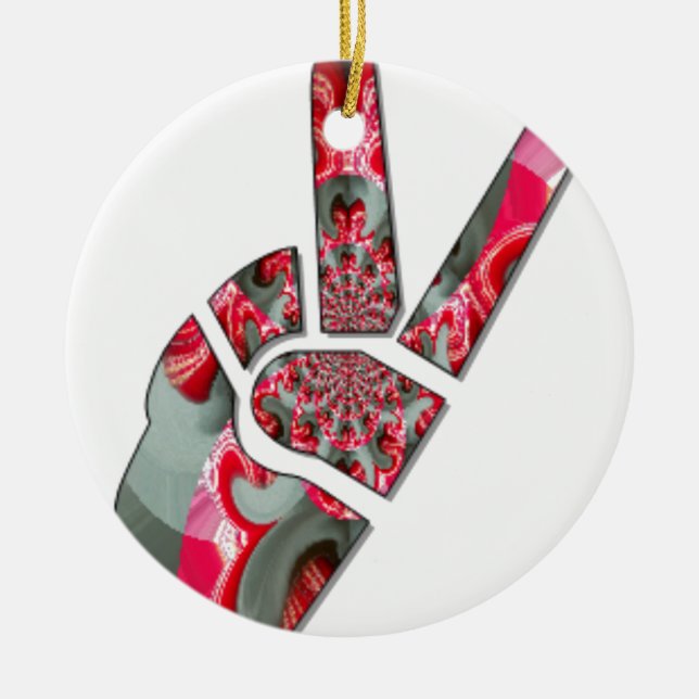 Power in the Palm: The Two-Finger Salute Ceramic Ornament (Front)