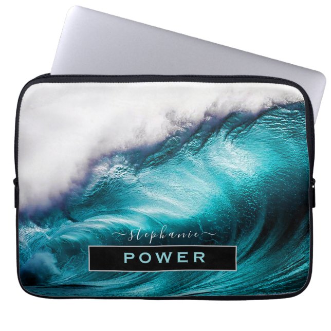 Power Inspirational Word Ocean Wave Photograph Laptop Sleeve (Front)