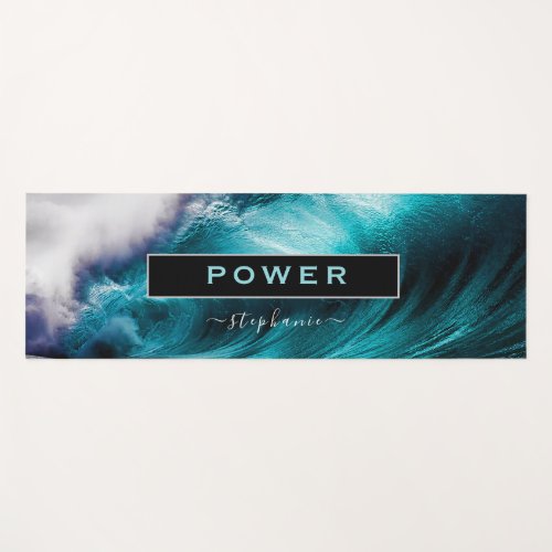 Power Inspirational Word Ocean Wave Yoga Mat
