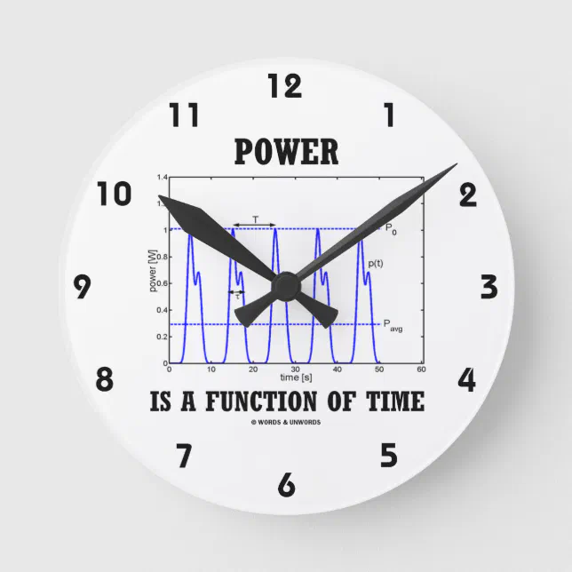 Power Is A Function Of Time (Physics) Round Clock | Zazzle