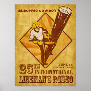 power lineman electrician repairman vintage poster