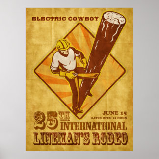 power lineman electrician repairman vintage poster