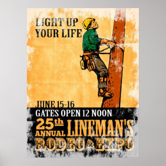 power lineman electrician repairman vintage poster