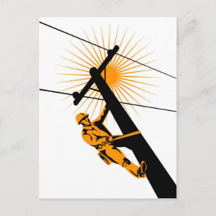 Power Lineman Electrician Worker Postcard