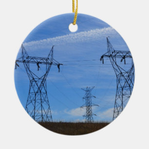 Power lines in blue sky ceramic ornament