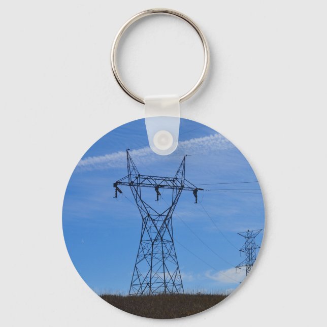 Power lines in blue sky keychain (Front)
