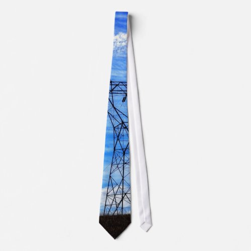Power lines in blue sky neck tie