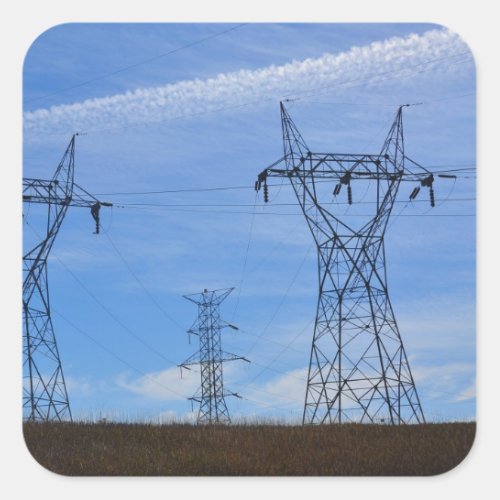 Power lines in blue sky square sticker