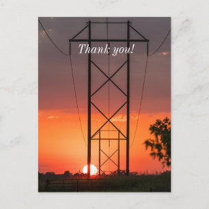 Power Lines Sunset Silhouette Thank You Postcard
