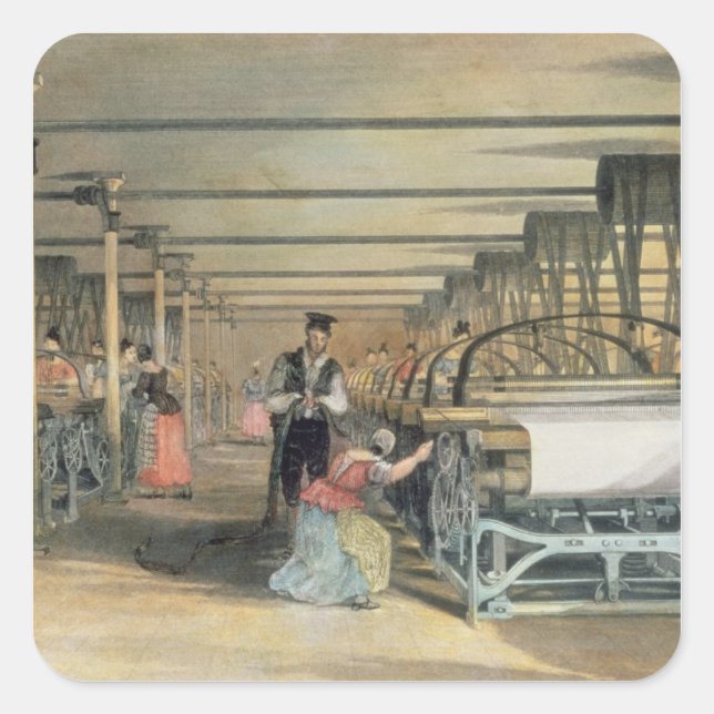 Power loom weaving, 1834 square sticker (Front)