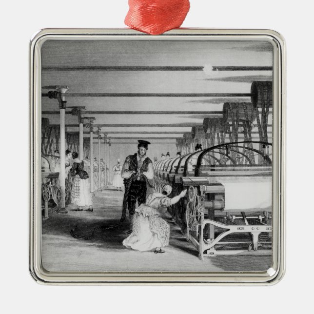 Power Loom Weaving, engraved by J. Tingle, 1835 Metal Ornament (Front)