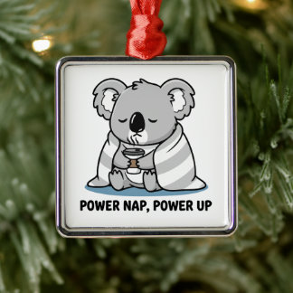 Power Nap Power Up Cute Koala Metal Ornament