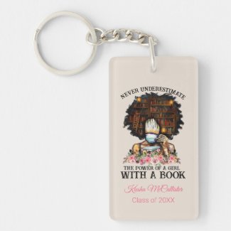 Power of a Girl with a Book Graduation Keychain