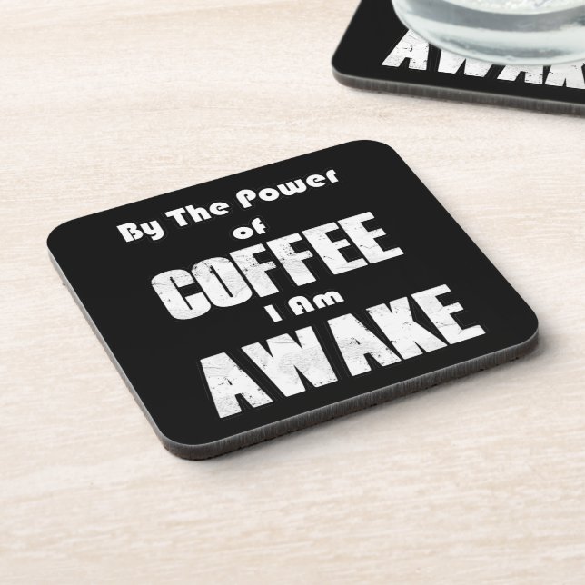 Power of Coffee (in White) Beverage Coaster (Left Side)