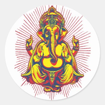Power Of Ganesh Classic Round Sticker by brev87 at Zazzle