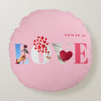 Power of Love Quote Romantic Soft Light Pink Round Pillow