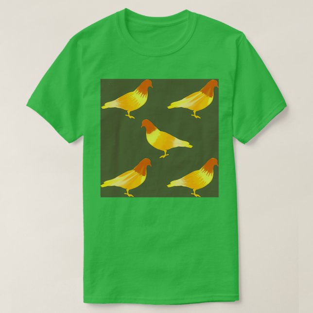Power Pigeon Pattern in Yellow and Brown T-Shirt (Design Front)