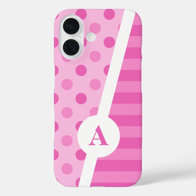 Power Pink Polka Dot and Stripe Pattern Case-Mate iPhone Case (Back)