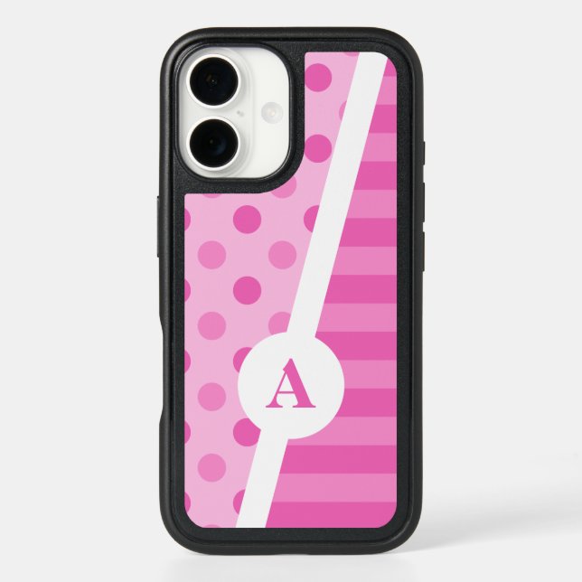 Power Pink Polka Dot and Stripe Pattern Otterbox iPhone Case (Back)