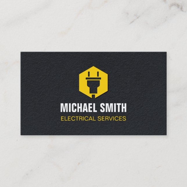 Power Plug Logo Electrician Electrical Texture Business Card (Front)
