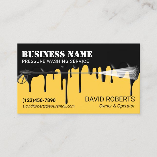 Power Pressure Washing Modern Black Gold Cleaning  Business Card (Front)