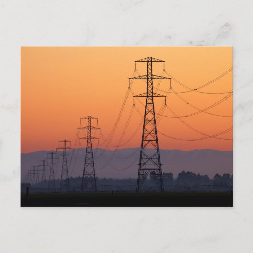 Power Pylons at Sunset Postcard