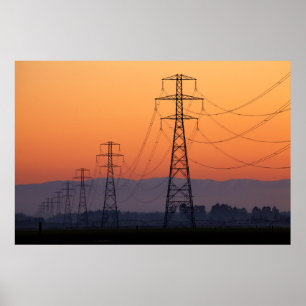 Power Pylons at Sunset Poster