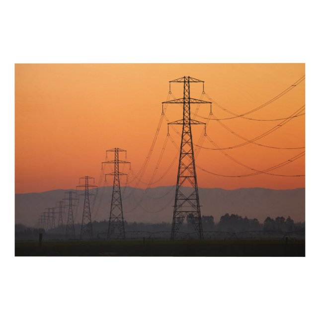 Power Pylons at Sunset Wood Wall Art (Front)