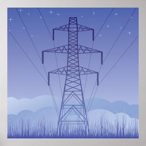 Power Pylons Starry Sky Poster