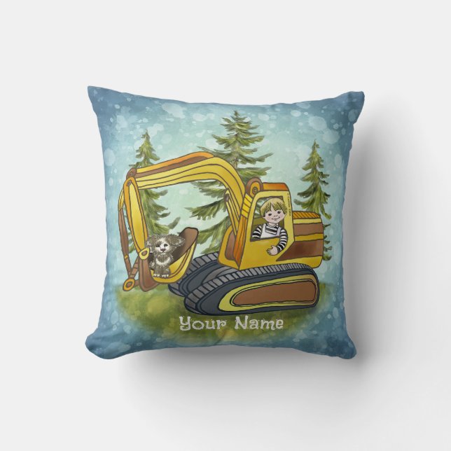Power Shovel Kid  Throw Pillow (Front)