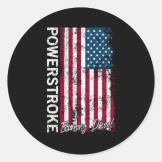Power Stroke 73 Engine Company Burning Diesel Amer Classic Round Sticker