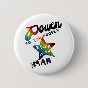 Power To The People (Retro Rainbow Patch) Button