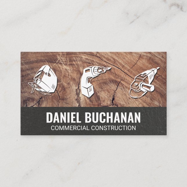 Power Tools |  Wood and Textured Wall Business Card (Front)