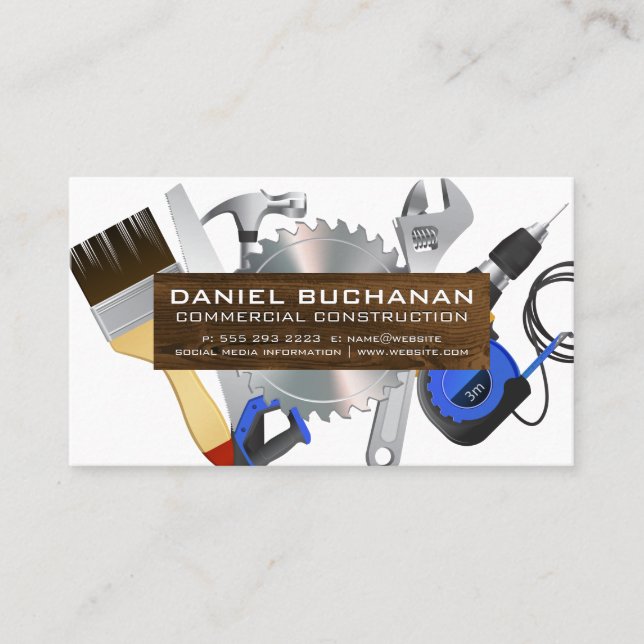 Power Tools | Wooden Board Business Card (Front)