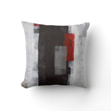 'Power Trip' Black, Grey, Red Abstract Art Pillow