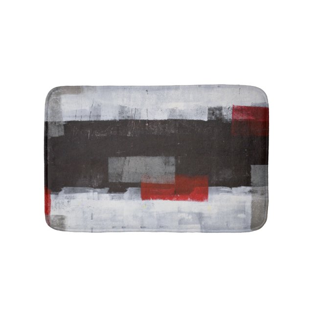 'Power Trip' Grey and Red Abstract Art Bathroom Mat (Front)