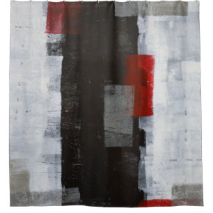 'Power Trip' Grey and Red Abstract Art Shower Curtain