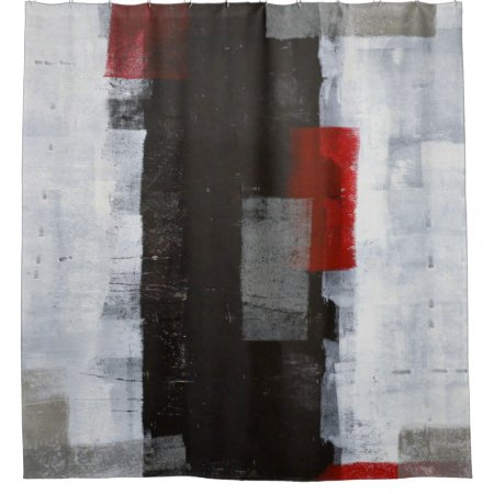 'power Trip' Grey And Red Abstract Art Shower Curtain
