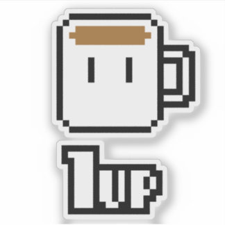 Power Up Coffee Mug Retro Video Game Sticker