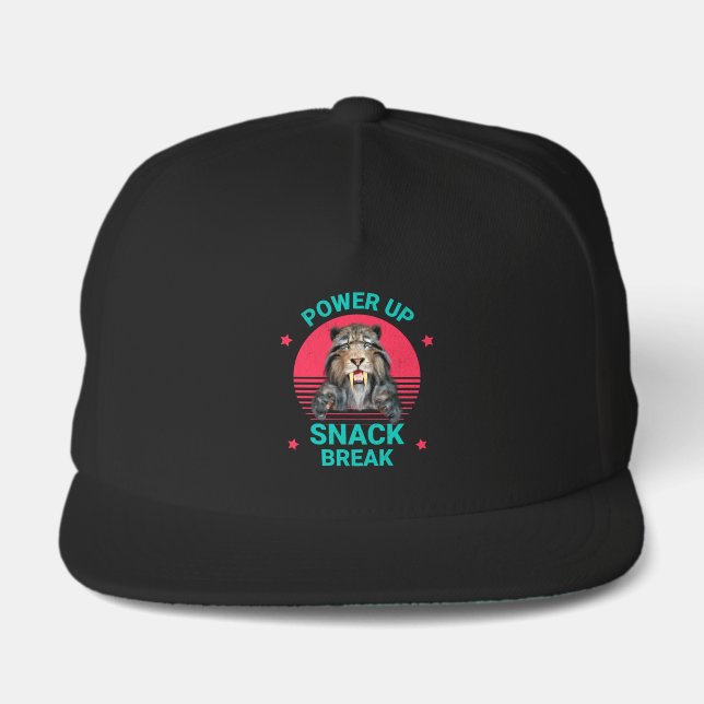 Power Up Snack Break Sabertooth Tiger Snap Back Hat (Front)
